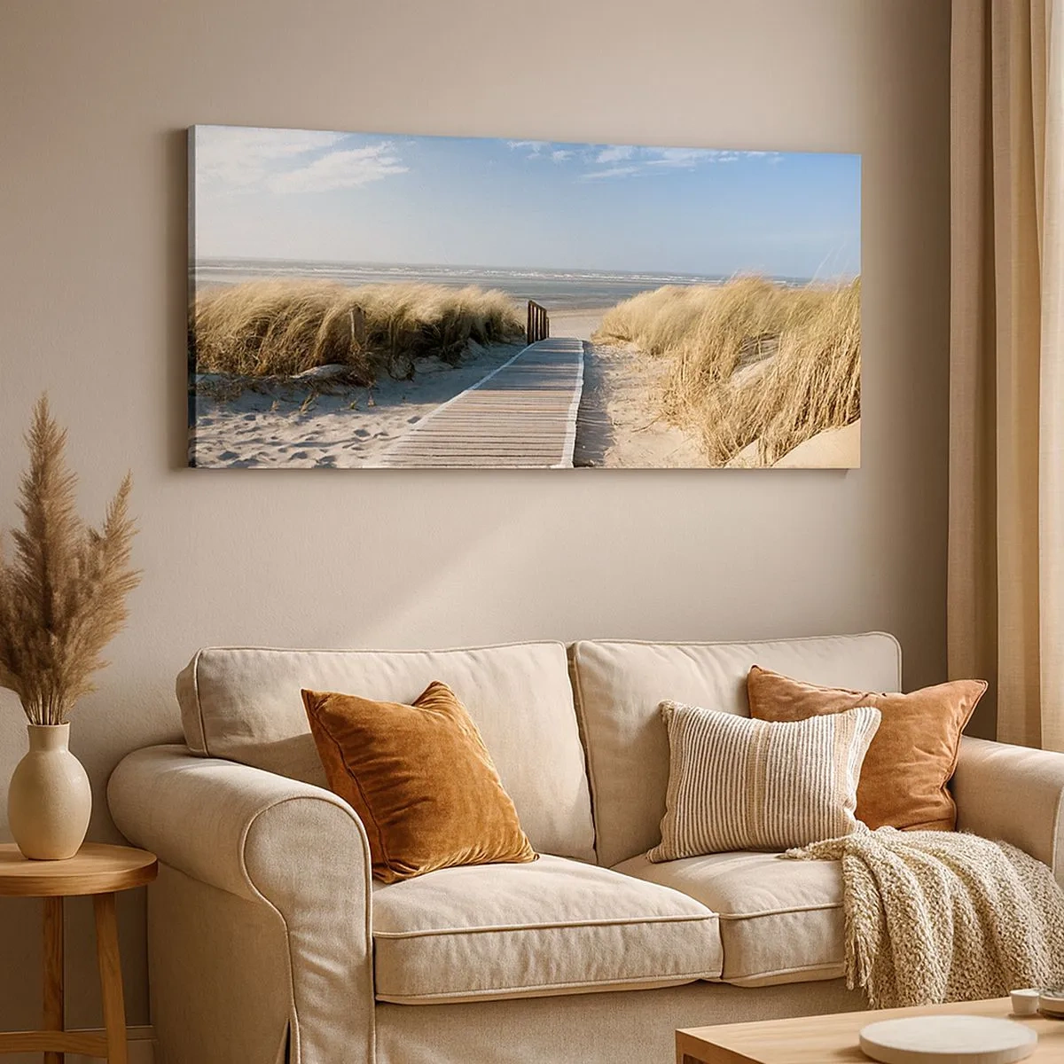 Bild auf Leinwand - Leinwandbild - Hinter der Düne, im Rauschen des Grases - 100x40 cm