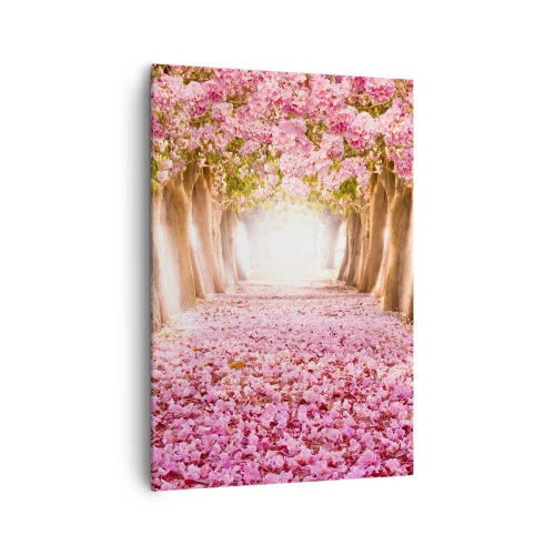 Bild auf Leinwand - Leinwandbild - Eine Allee blühender Bäume in Rosatönen - 70x100cm - Der Weg ins Paradies - Moderne Wanddekoration für Wohnzimmer und Schlafzimmer ARTTOR