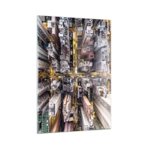 Glasbild - Bild auf glas - Die Metropole aus der Vogelperspektive - 50x70cm - Grüße aus Hongkong - Moderne Wanddekoration für Wohnzimmer und Schlafzimmer ARTTOR