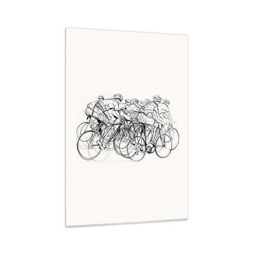 Glasbild - Bild auf glas - Eine Gruppe von Radfahrern in Bewegung im minimalistischen Stil - 70x100cm - Gemeinsam als Team - Moderne Wanddekoration für Wohnzimmer und Schlafzimmer ARTTOR