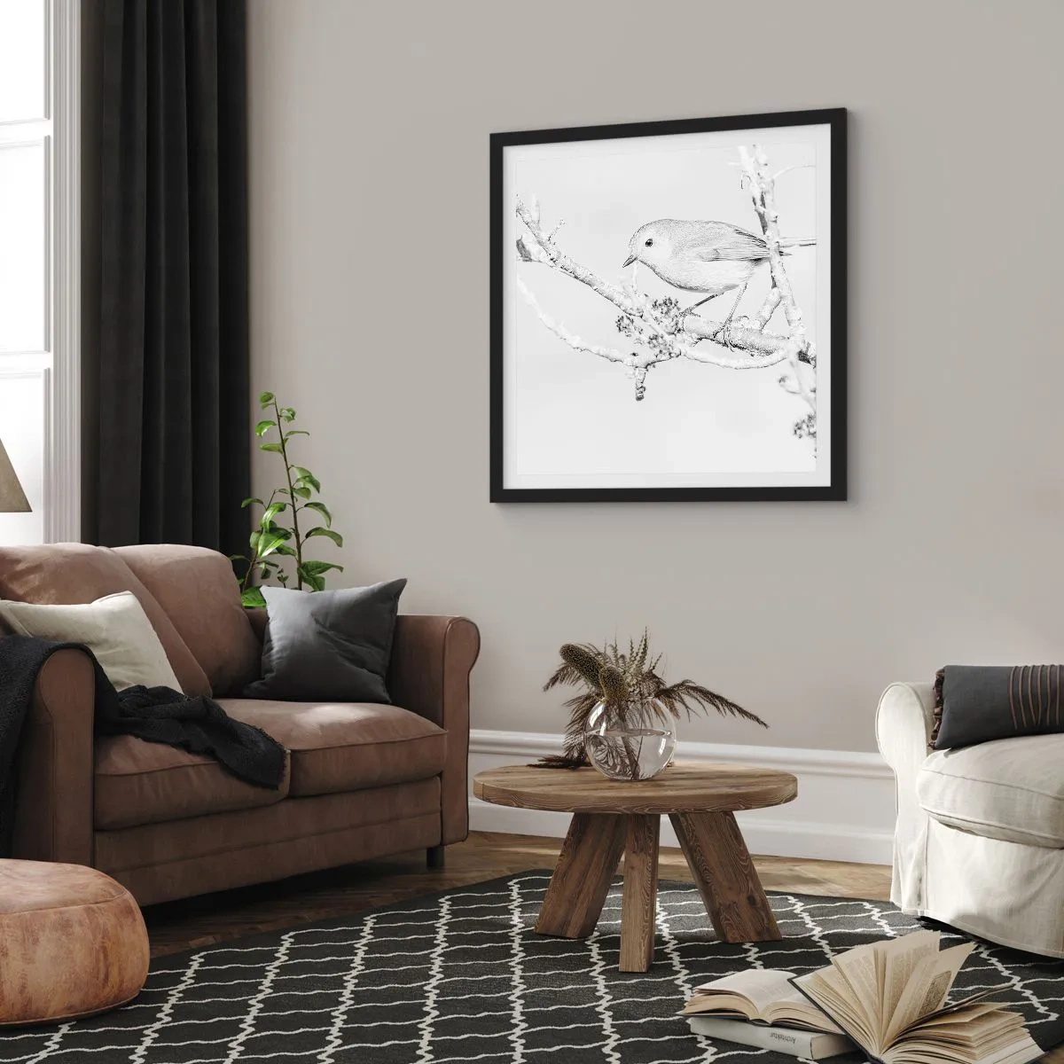 Poster in einem schwarzem Rahmen - Wintermorgen - 50x50 cm