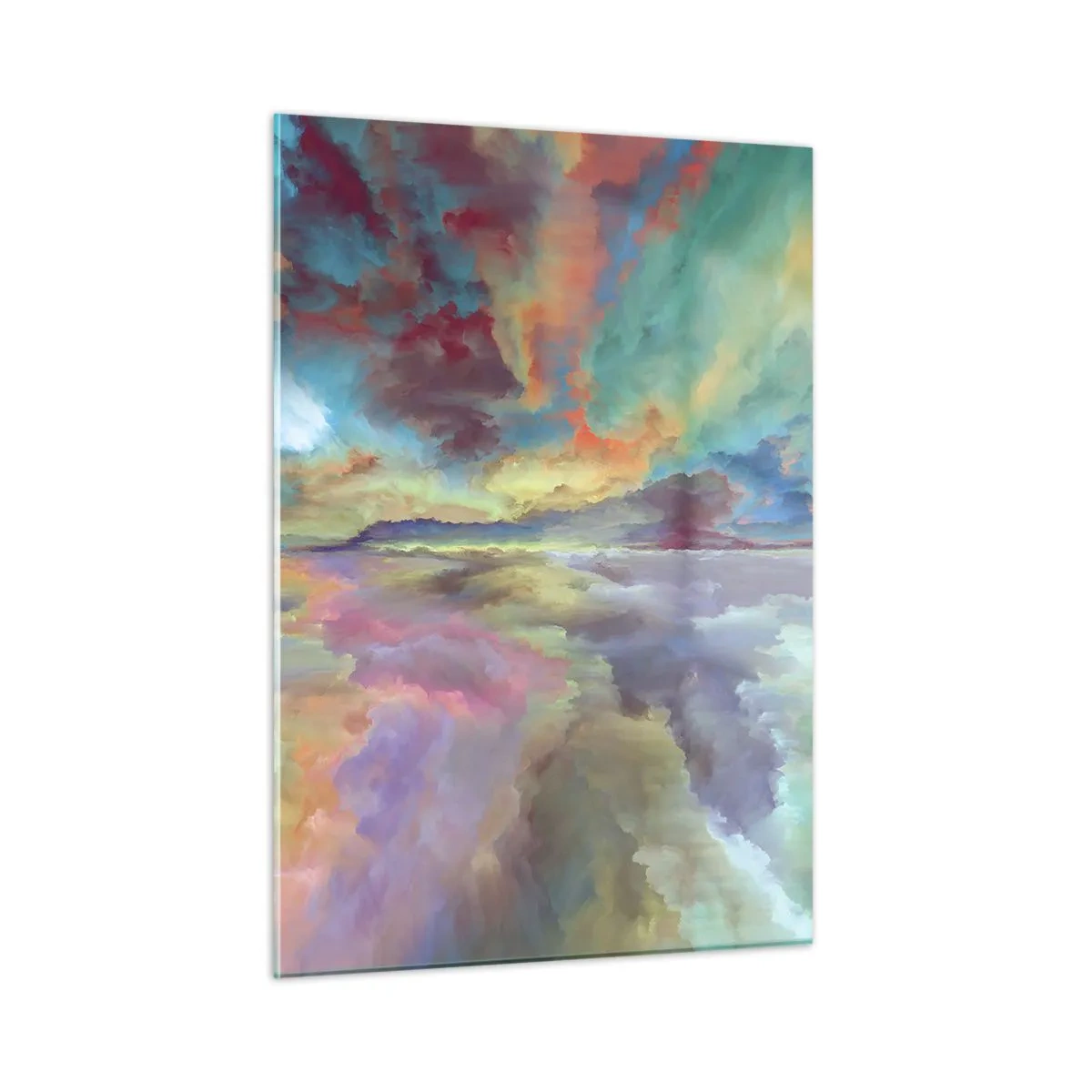 Glasbild - Bild auf glas - Bunte Wolken spiegeln sich im Wasser am Horizont - 50x70cm - Zwei Himmel - Moderne Wanddekoration für Wohnzimmer und Schlafzimmer ARTTOR