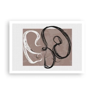 Poster - Schwarz-weiße Abstraktion auf beigem Hintergrund - 100x70cm - Komposition – die Suche nach Fülle - Moderne Wanddekoration für Wohnzimmer und Schlafzimmer ARTTOR