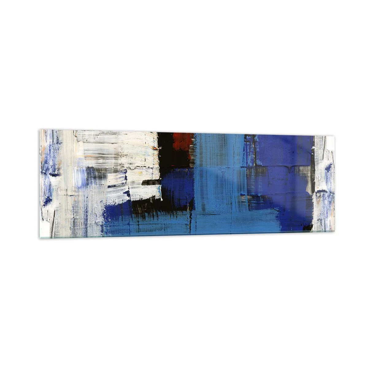 Glasbild - Bild auf glas - Abstrakte Komposition in Blau- und Weißtönen - 160x50cm - Geheimnis ist blau - Moderne Wanddekoration für Wohnzimmer und Schlafzimmer ARTTOR