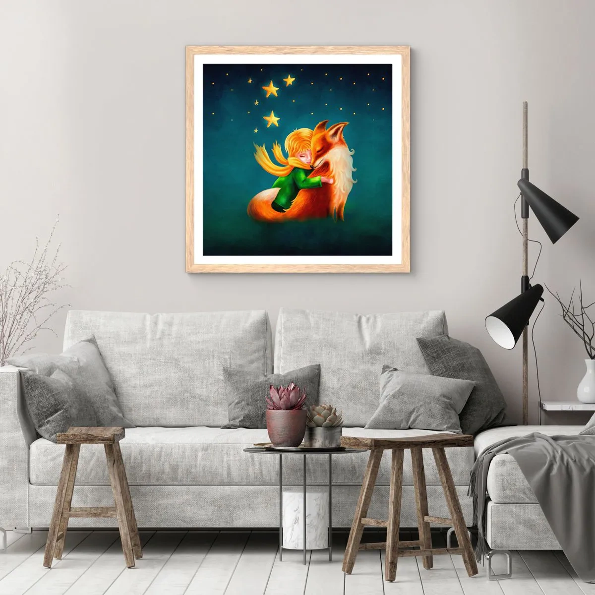 Poster in einem Rahmen aus heller Eiche - Kleiner Prinz - 60x60 cm
