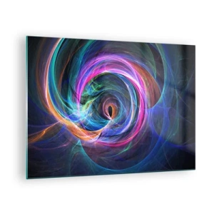 Glasbild - Bild auf glas - Eine abstrakte Spirale in intensiven Farben auf dunklem Hintergrund. - 70x50cm - Wohin wirst du mich bringen? - Moderne Wanddekoration für Wohnzimmer und Schlafzimmer ARTTOR