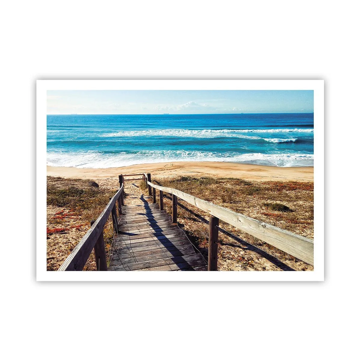 Poster - Holzweg zum Strand - 100x70cm - Lauf! - Moderne Wanddekoration für Wohnzimmer und Schlafzimmer ARTTOR