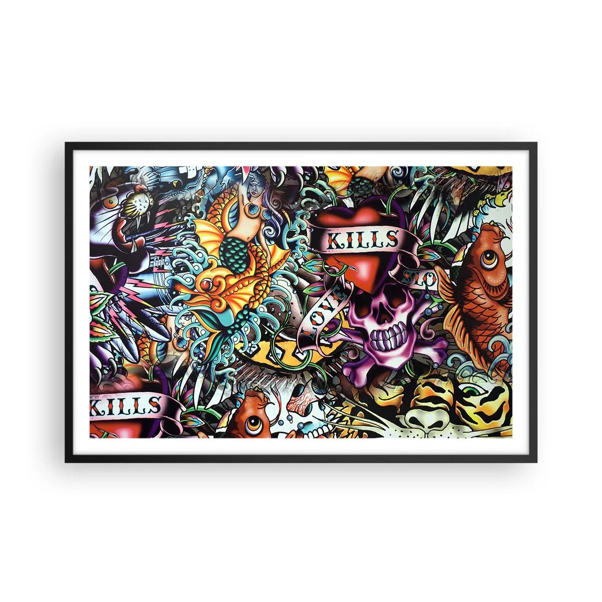 Poster in einem schwarzem Rahmen - Der Traum des Tätowierers - 91x61 cm