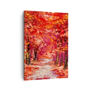 Bild auf Leinwand - Leinwandbild - Eine malerische Gasse in herbstlichen Farben im impressionistischen Stil - 50x70cm - Herbstlicher Eindruck - Moderne Wanddekoration für Wohnzimmer und Schlafzimmer ARTTOR