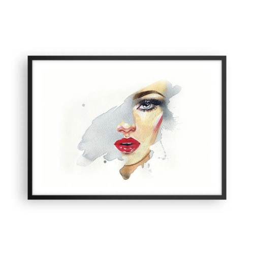 Poster in einem schwarzem Rahmen - Ein Aquarellporträt einer Frau mit intensivem Blick. - 70x50cm - Abspiegeln in einem Wassertropfen - Moderne Wanddekoration für Wohnzimmer und Schlafzimmer ARTTOR