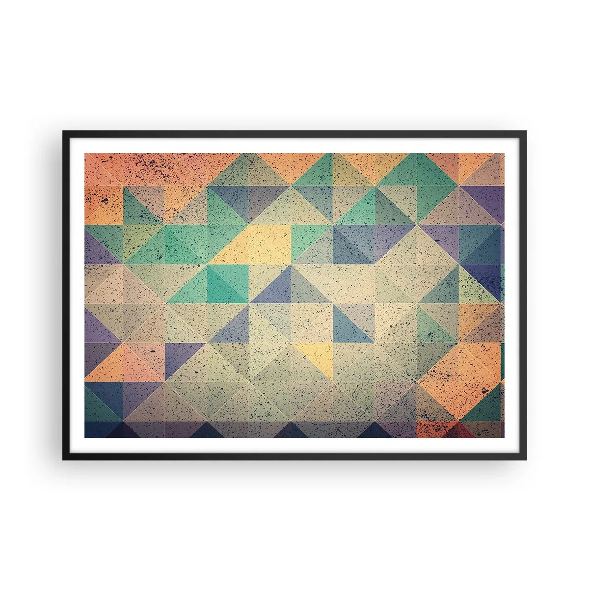 Poster in einem schwarzem Rahmen - Eine farbenfrohe Komposition aus geometrischen Dreiecken in Pastelltönen. - 100x70cm - Republik der Dreiecke - Moderne Wanddekoration für Wohnzimmer und Schlafzimmer ARTTOR