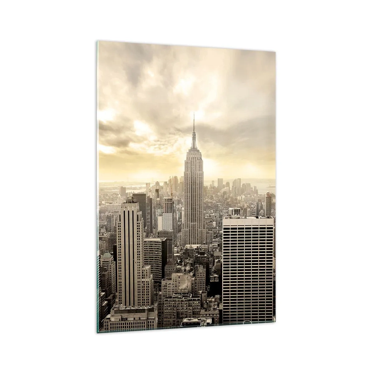 Glasbild - Bild auf glas - Panorama der Stadt mit Blick auf das Empire State Building - 70x100cm - New York aus Grau - Moderne Wanddekoration für Wohnzimmer und Schlafzimmer ARTTOR