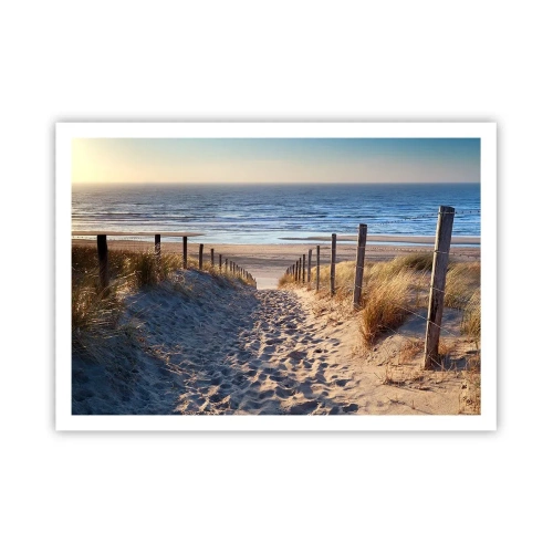 Poster - Weg durch die Dünen zum Strand - 100x70cm - Das Rauschen des Meeres, der Gesang der Vögel, ein wilder Strand im Gras ... - Moderne Wanddekoration für Wohnzimmer und Schlafzimmer ARTTOR