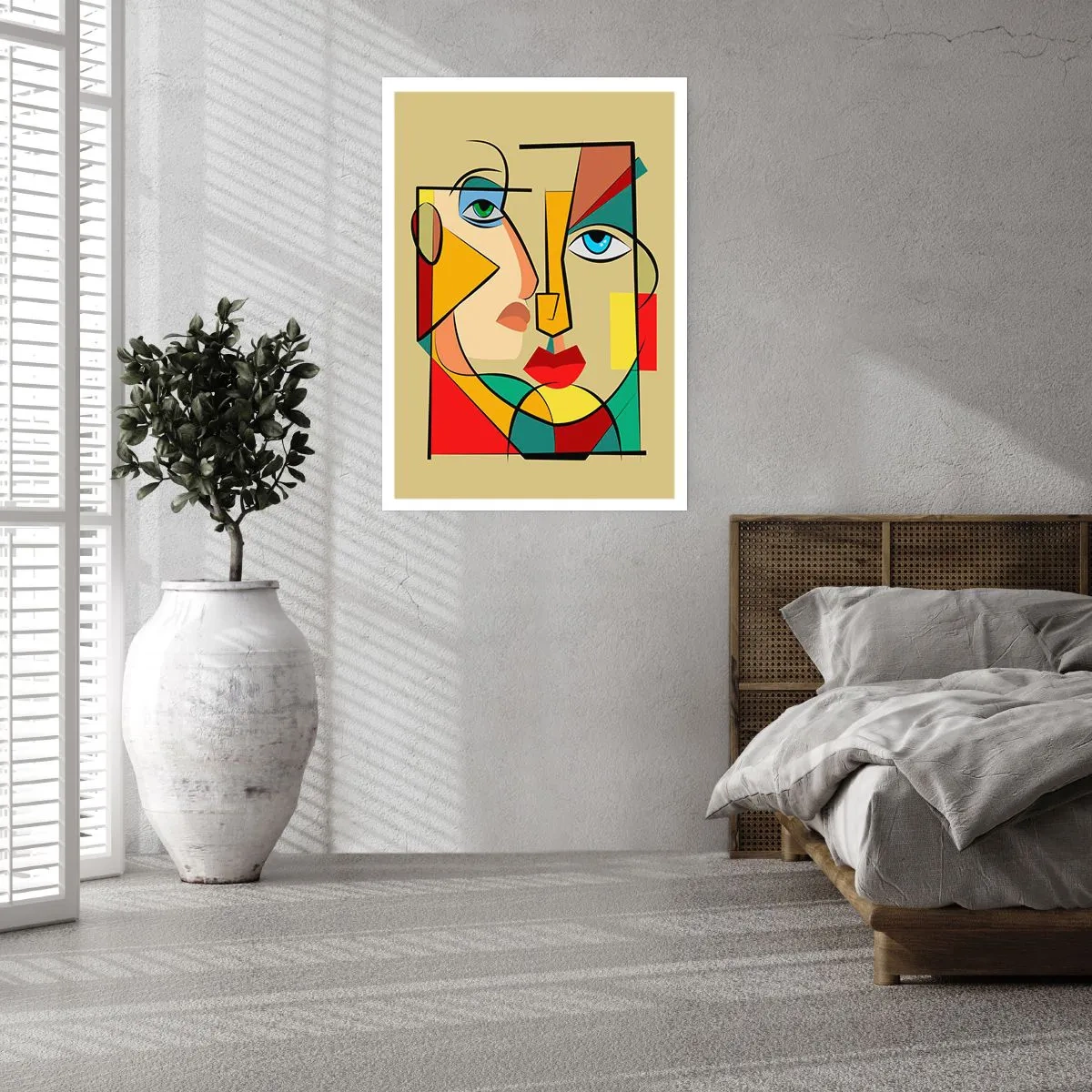 Poster - Ein kubistisches Porträt in intensiven Farben - 50x70cm - Passendes Paar - Moderne Wanddekoration für Wohnzimmer und Schlafzimmer ARTTOR