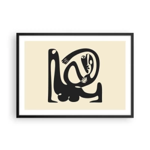 Poster in einem schwarzem Rahmen - Eine abstrakte Figur in Schwarz auf beigem Hintergrund - 70x50cm - Fast wie Picasso - Moderne Wanddekoration für Wohnzimmer und Schlafzimmer ARTTOR