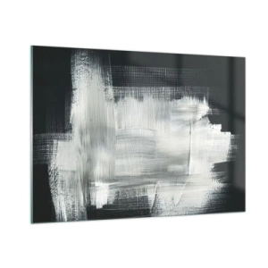 Glasbild - Bild auf glas - Minimalistische Abstraktion in Schwarzweiß - 100x70cm - Vertikal und horizontal gewebt - Moderne Wanddekoration für Wohnzimmer und Schlafzimmer ARTTOR