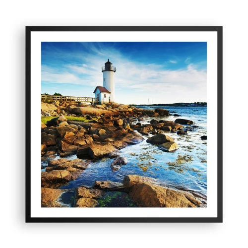 Poster in einem schwarzem Rahmen - Komm glücklich zurück, ich warte - 60x60 cm