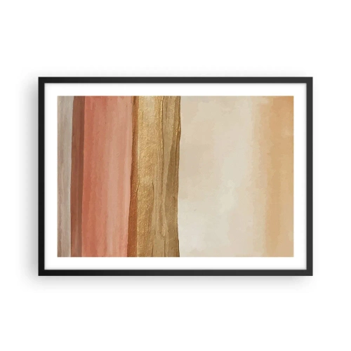 Poster in einem schwarzem Rahmen - Abstrakte Streifen in Beige-, Gold- und Rosatönen auf Leinwand - 70x50cm - Vertikale Komposition - Moderne Wanddekoration für Wohnzimmer und Schlafzimmer ARTTOR