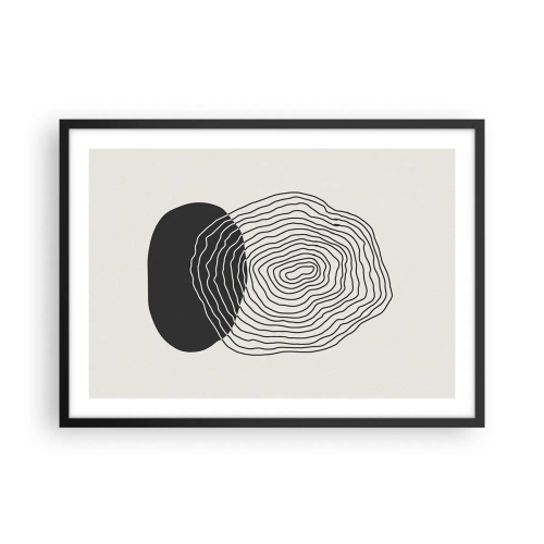 Poster in einem schwarzem Rahmen - Abstraktes Muster mit Linien und Formen in Schwarz und Weiß - 70x50cm - Dauer und Schwingung - Moderne Wanddekoration für Wohnzimmer und Schlafzimmer ARTTOR