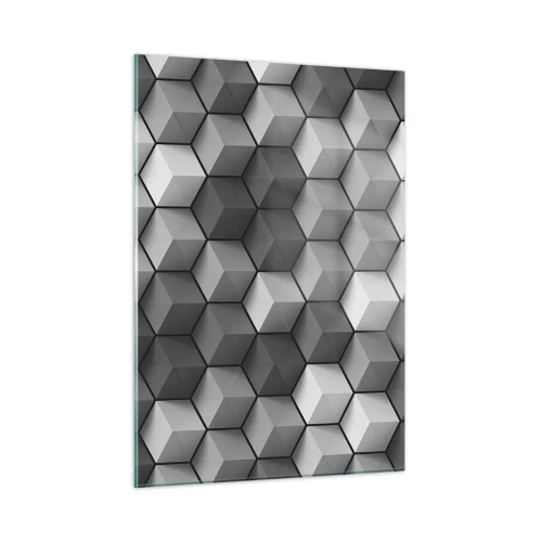Glasbild - Bild auf glas - Geometrische Würfel in Grautönen - 50x70cm - Kubistisches Puzzle - Moderne Wanddekoration für Wohnzimmer und Schlafzimmer ARTTOR