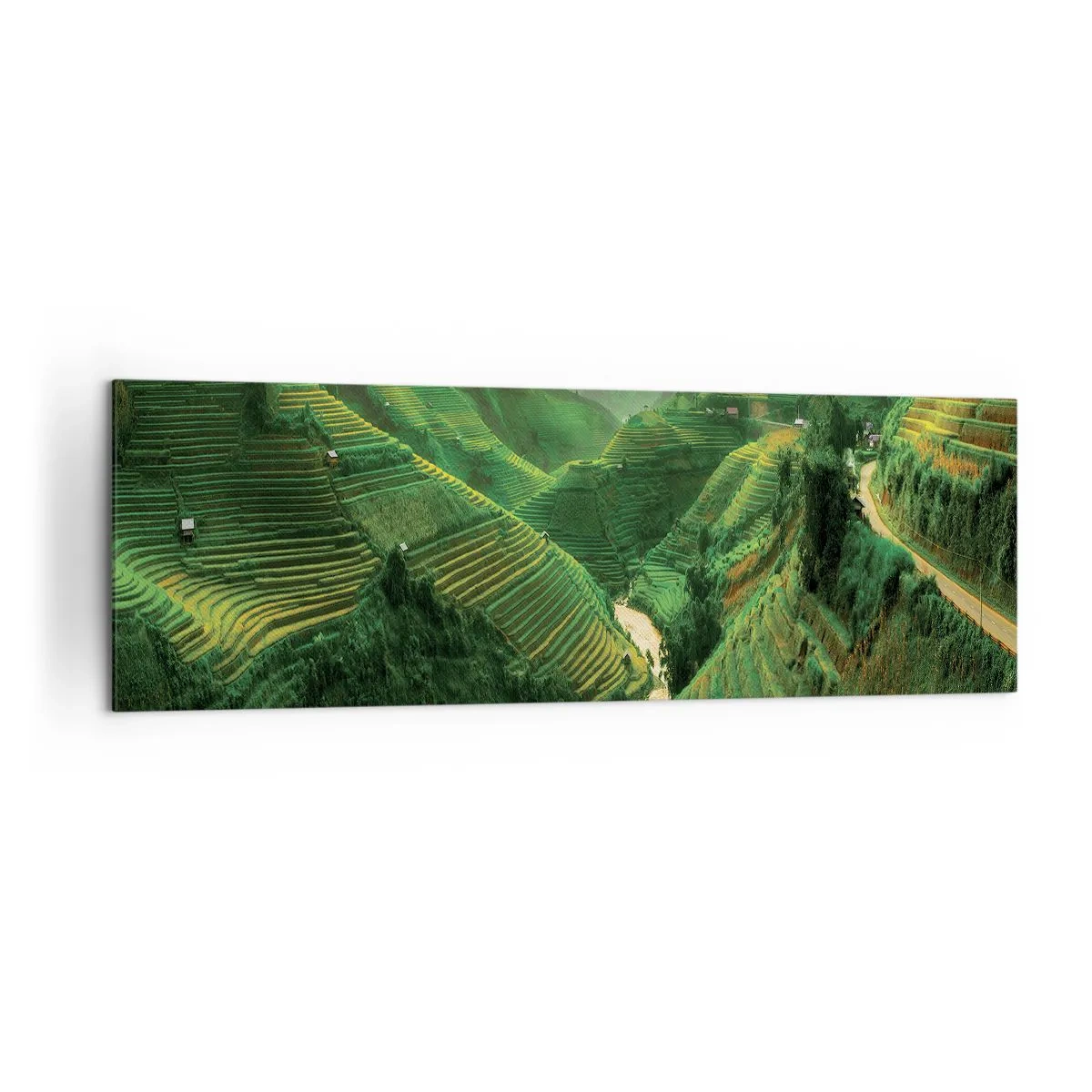 Bild auf Leinwand - Leinwandbild - Malerische Reisterrassen in einem grünen Tal, beleuchtet von der untergehenden Sonne - 160x50cm - Vietnamesisches Tal - Moderne Wanddekoration für Wohnzimmer und Schlafzimmer ARTTOR
