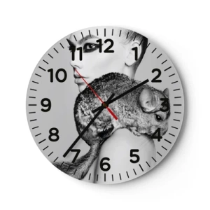 Wanduhr - Glasuhr - Dame mit einem Chinchilla - 40x40 cm