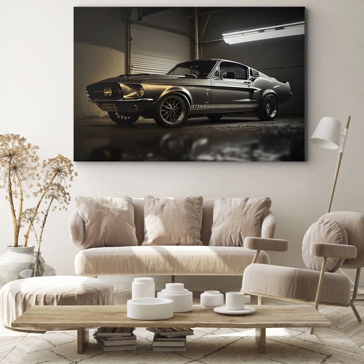 Bild auf Leinwand - Leinwandbild - Oldtimer in Retro-Garage - 100x70cm - Zurück in die Vergangenheit - Moderne Wanddekoration für Wohnzimmer und Schlafzimmer ARTTOR