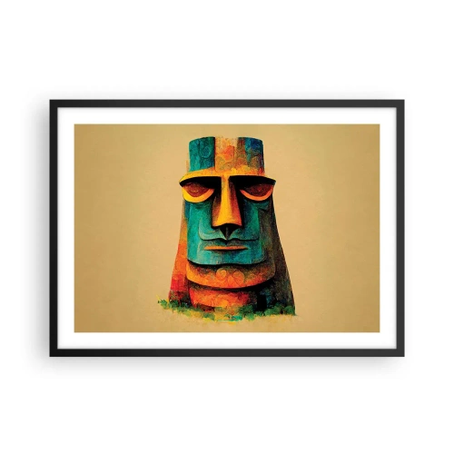 Poster in einem schwarzem Rahmen - Bunte Statue von der Osterinsel - 70x50cm - Statuenhaft und sympathisch - Moderne Wanddekoration für Wohnzimmer und Schlafzimmer ARTTOR