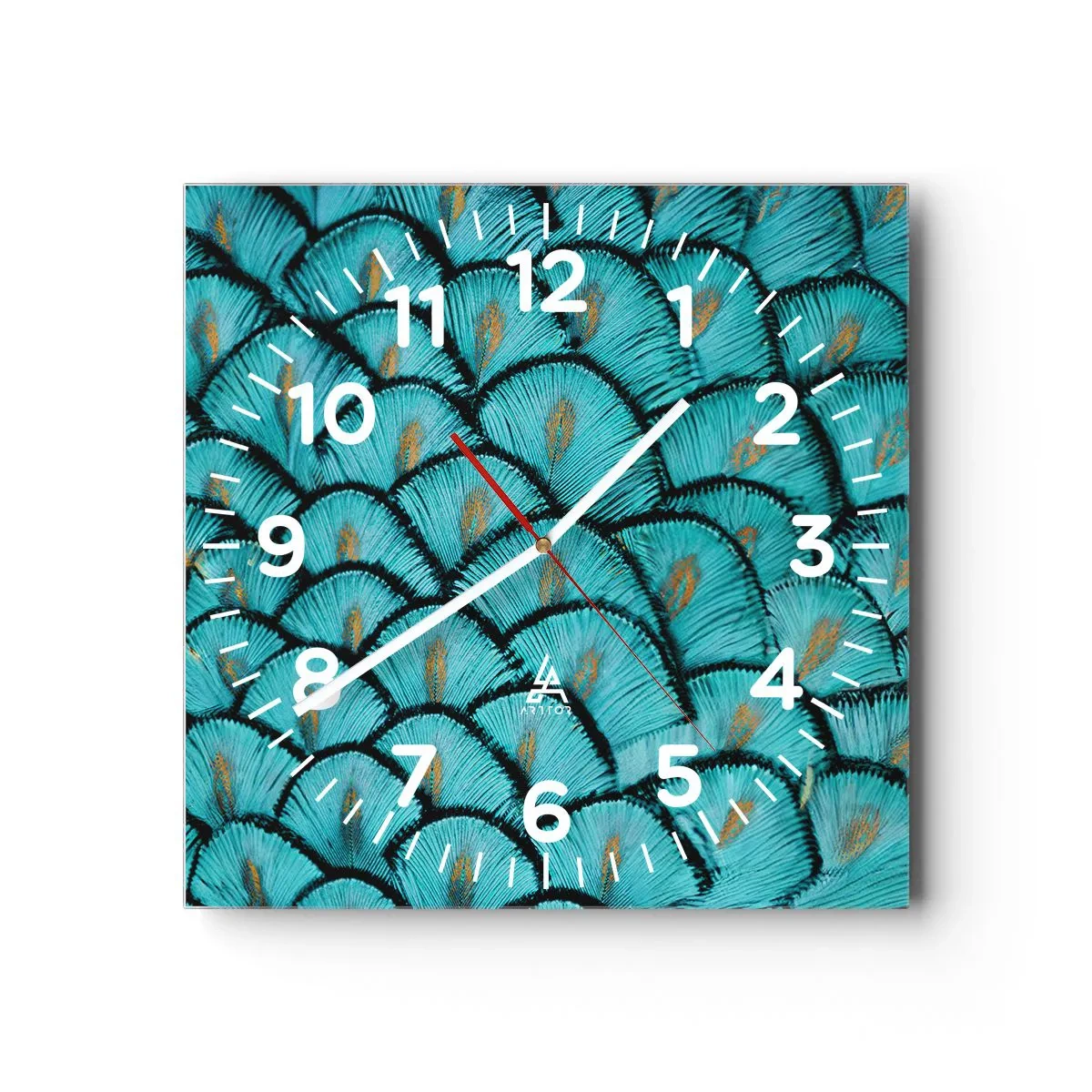 Wanduhr - Glasuhr - Große Federgala - 30x30 cm