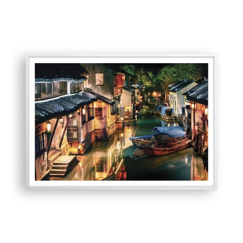 Poster in einem weißen Rahmen - Ein Abend auf einer chinesischen Straße - 100x70 cm