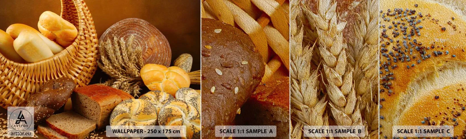 Fototapeten Muster Premium Sand - Wir sind wieder davongekommen - Gastronomie, Brot, Brot - 100x30 cm