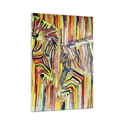Glasbild - Bild auf glas - Bunte Zebras im künstlerischen Aquarell-Stil - 50x70cm - Also du auch... - Moderne Wanddekoration für Wohnzimmer und Schlafzimmer ARTTOR