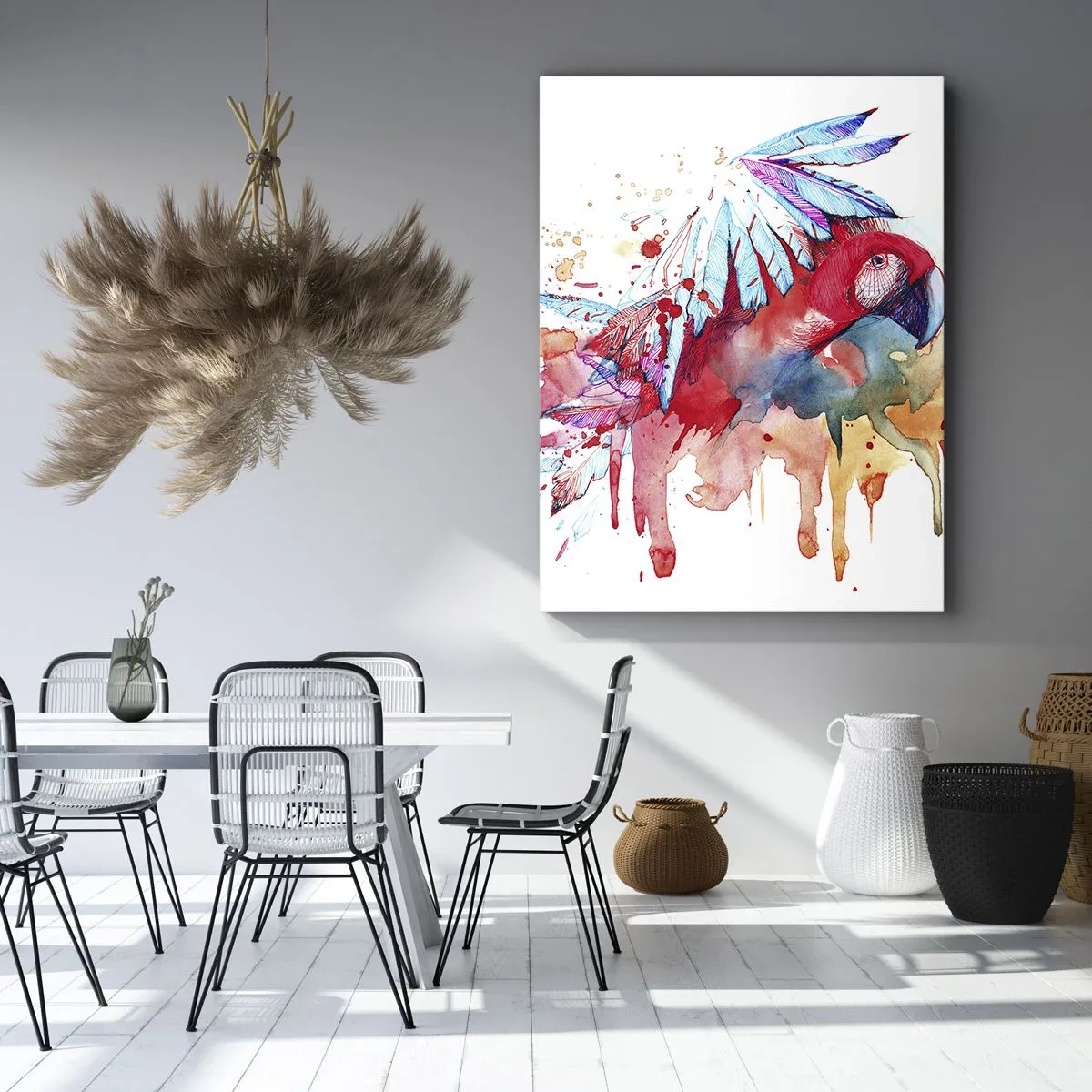 Bild auf Leinwand - Leinwandbild - Ein Papagei im künstlerischen Aquarellstil - 50x70cm - Bunte Papageien - Moderne Wanddekoration für Wohnzimmer und Schlafzimmer ARTTOR