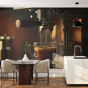 Fototapete Premium Canvas - Kaffeemaschine mit einer Tasse aromatischem Espresso - 100x70cm - Sinnliche Mischung - Moderne Wanddekoration für Wohnzimmer und Schlafzimmer ARTTOR