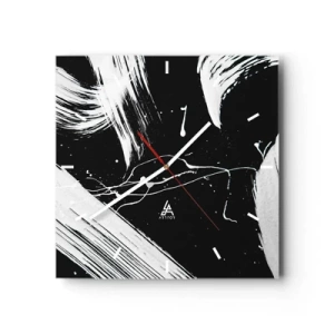 Wanduhr - Glasuhr - Abstrakte weiße Striche auf schwarzem Hintergrund - 30x30cm - Dunkelheit durchbrechen - Moderne Wanddekoration für Wohnzimmer und Schlafzimmer ARTTOR