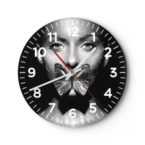 Wanduhr - Glasuhr - Schmetterlingskuss - 30x30 cm