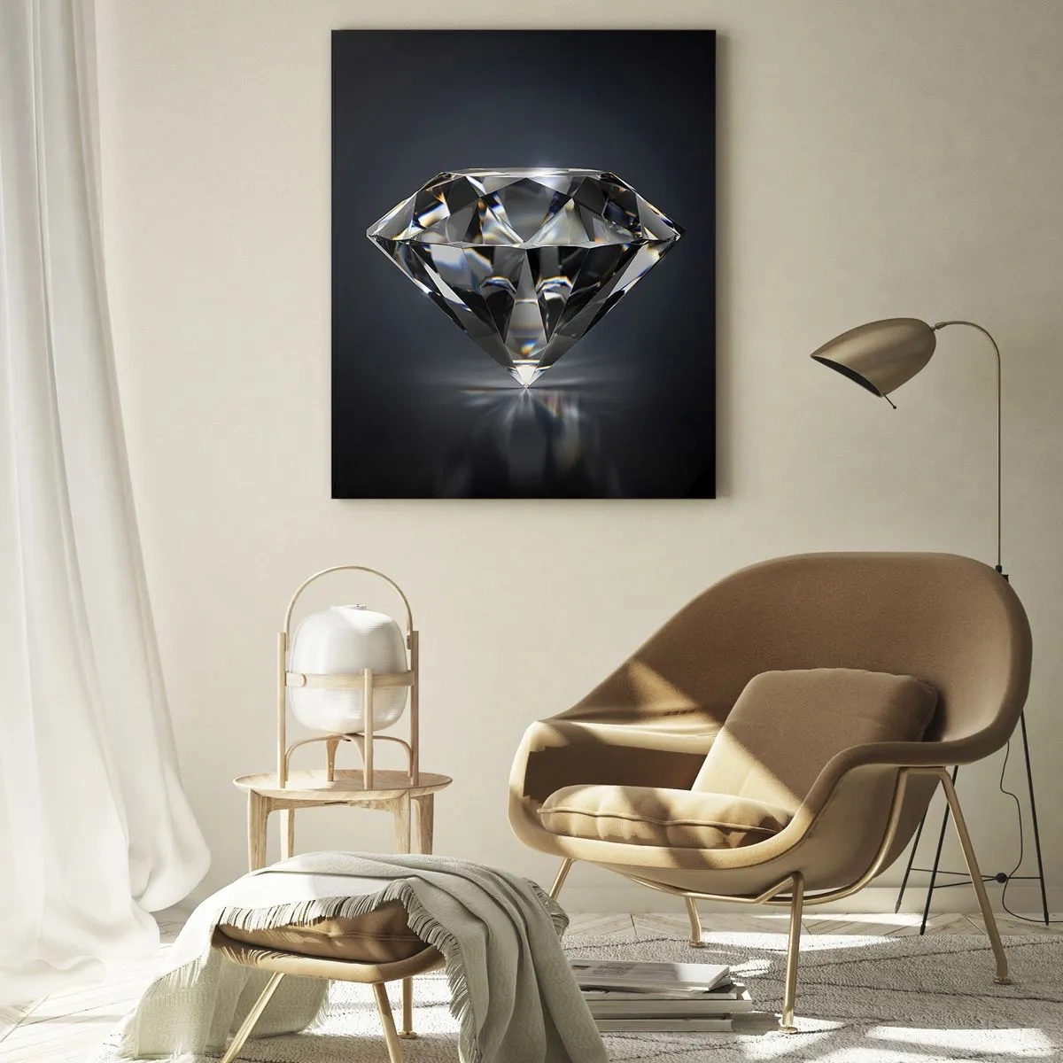 Glasbild - Bild auf glas - Eine künstlerische Interpretation eines Diamanten auf dunklem Hintergrund - 70x100cm - Beste Freundin - Moderne Wanddekoration für Wohnzimmer und Schlafzimmer ARTTOR