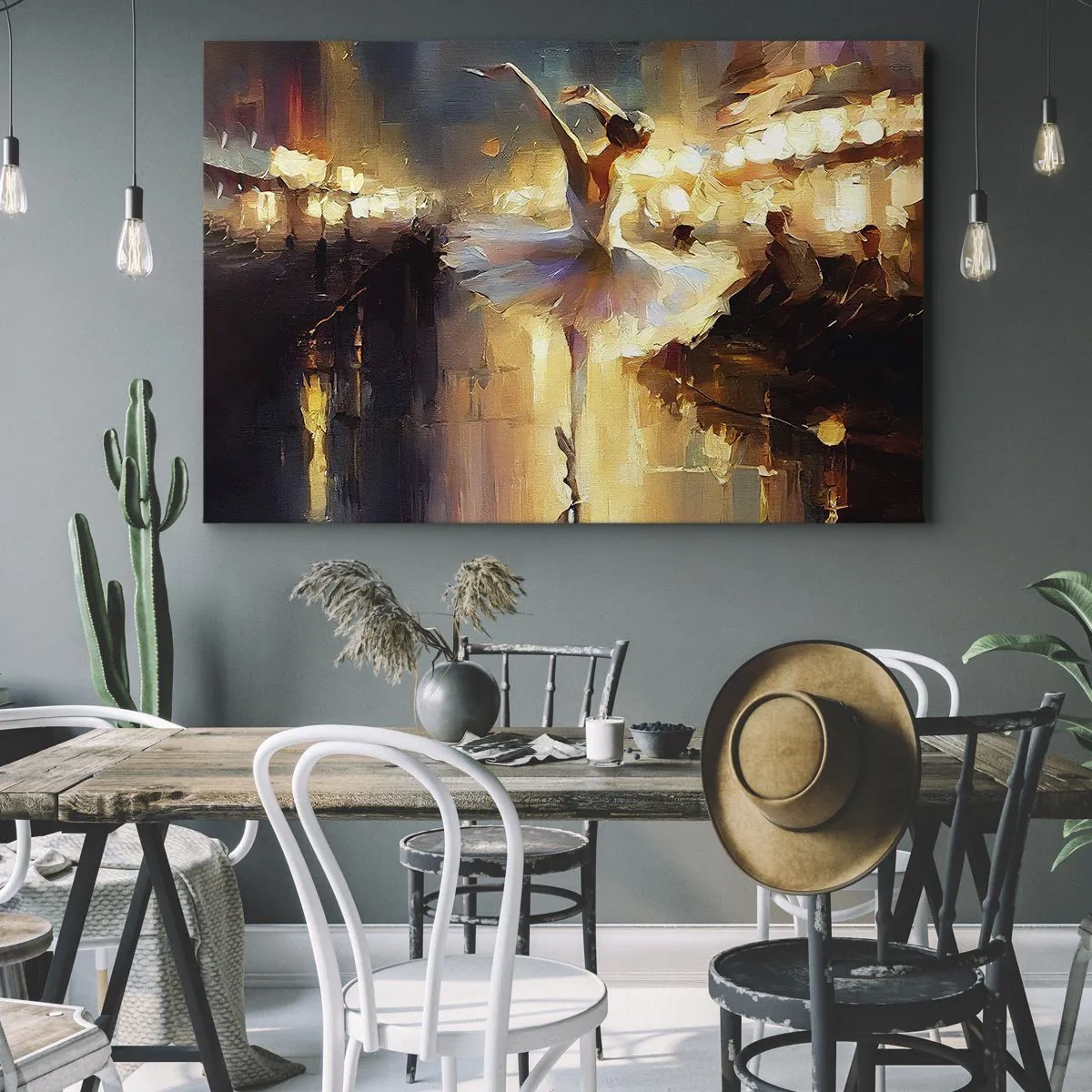 Bild auf Leinwand - Leinwandbild - Eine Ballerina tanzt vor einer beleuchteten Bühne - 120x80cm - Wunder auf der Straße - Moderne Wanddekoration für Wohnzimmer und Schlafzimmer ARTTOR