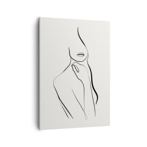 Bild auf Leinwand - Leinwandbild - Eine minimalistische Skizze der Silhouette einer Frau vor hellem Hintergrund. - 50x70cm - Eine Welle der Melancholie - Moderne Wanddekoration für Wohnzimmer und Schlafzimmer ARTTOR