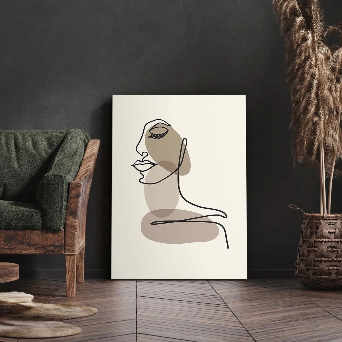 Bild auf Leinwand - Leinwandbild - Minimalistisches Frauengesicht mit abstrakten Flecken - 50x70cm - Sich selbst zugehört - Moderne Wanddekoration für Wohnzimmer und Schlafzimmer ARTTOR
