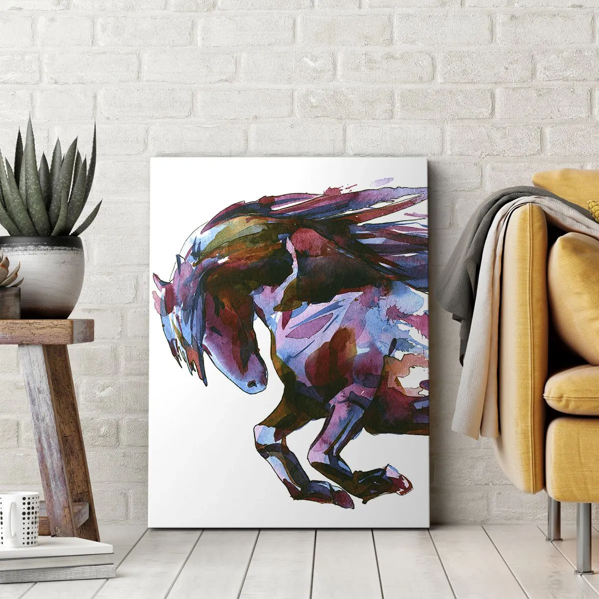 Bild auf Leinwand - Leinwandbild - Ein Pferd in dynamischen abstrakten Farben symbolisiert Freiheit - 50x70cm - In Verzückung - Moderne Wanddekoration für Wohnzimmer und Schlafzimmer ARTTOR
