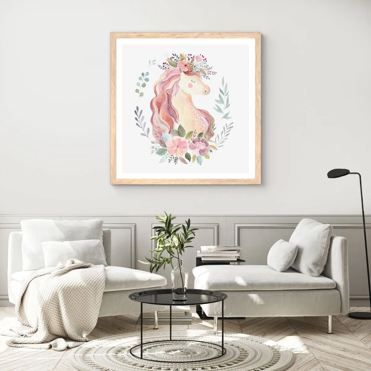 Poster in einem Rahmen aus heller Eiche - Eine Einladung in die Welt der Märchen - 50x50 cm