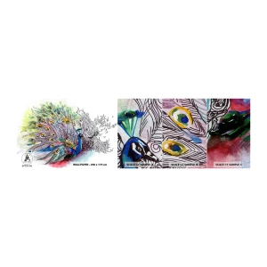 Fototapeten Muster Premium Canvas - Mit Stolz gegen Grau - Vogel, Pfau, Gefieder - 100x30 cm