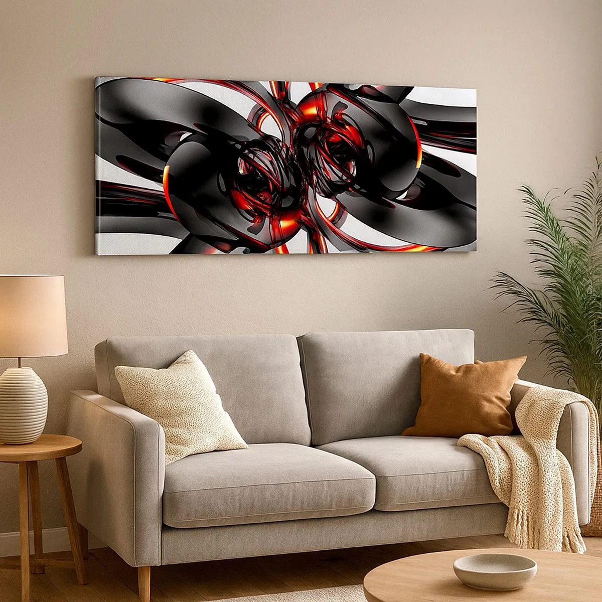 Bild auf Leinwand - Leinwandbild - Uhrwerk in Graphit und Rot - 100x40 cm