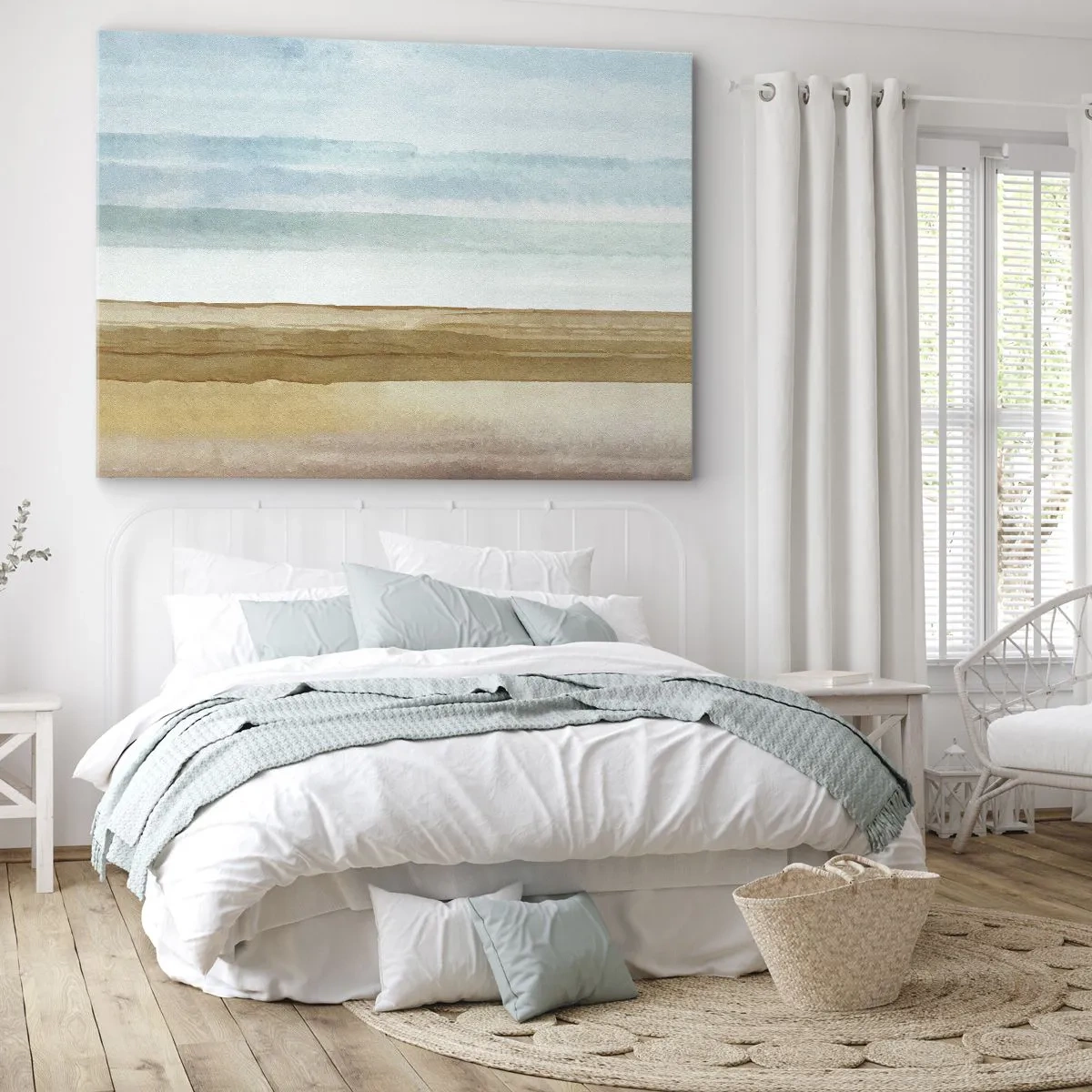 Bild auf Leinwand - Leinwandbild - Abstrakte Strandlandschaft in Pastelltönen - 70x50cm - Trost - Moderne Wanddekoration für Wohnzimmer und Schlafzimmer ARTTOR