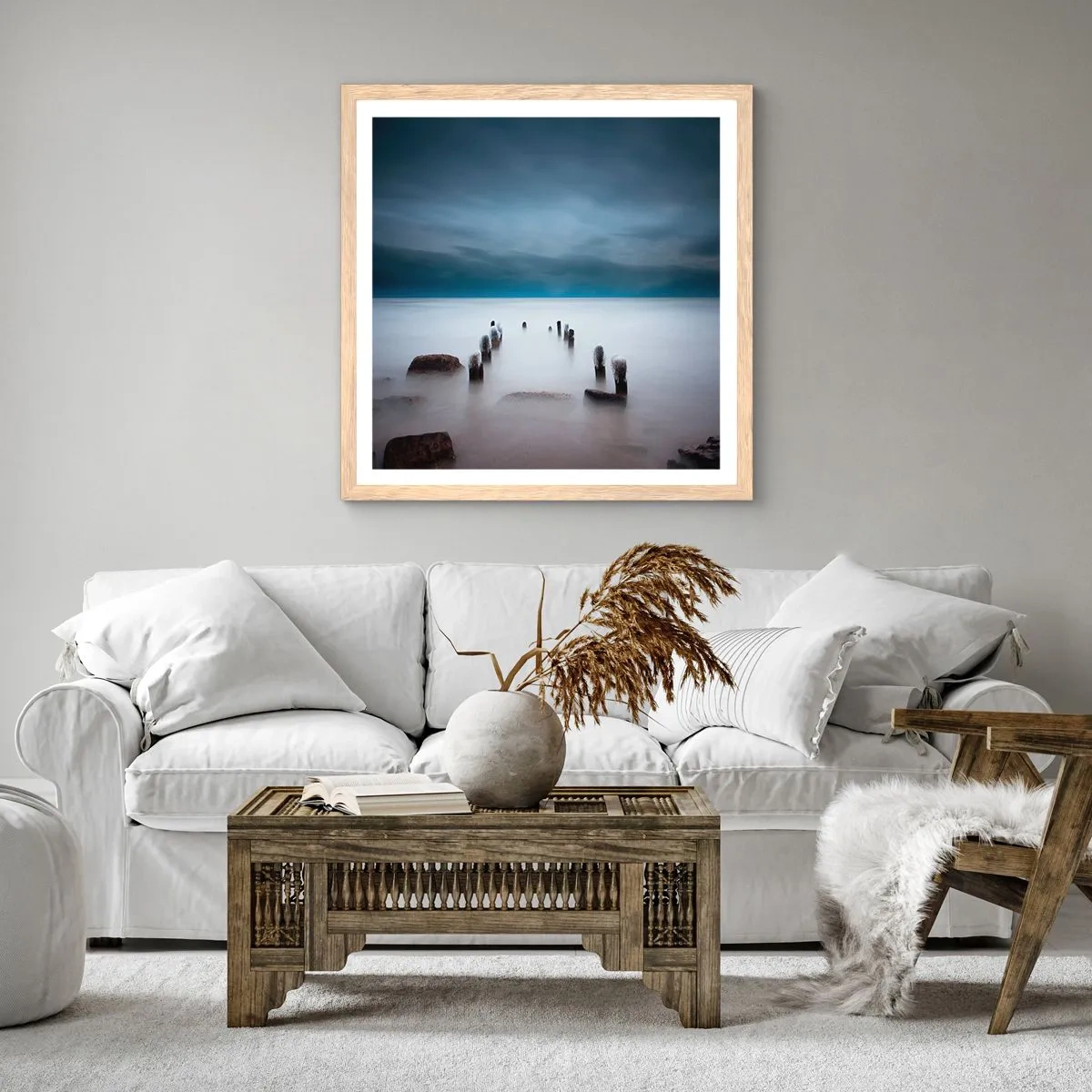 Poster in einem Rahmen aus heller Eiche - Nachdenklicher See - 50x50 cm