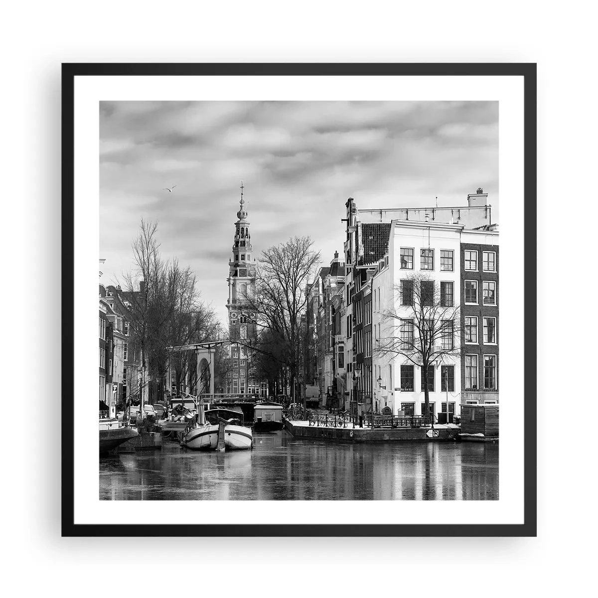 Poster in einem schwarzem Rahmen - Amsterdamer Atmosphäre - 60x60 cm