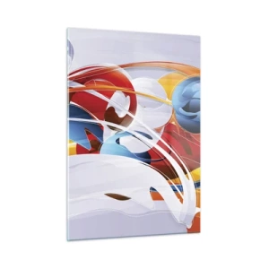 Glasbild - Bild auf glas - Eine abstrakte Komposition aus bunten Formen und Linien. - 50x70cm - Der Tanz der Elemente - Moderne Wanddekoration für Wohnzimmer und Schlafzimmer ARTTOR
