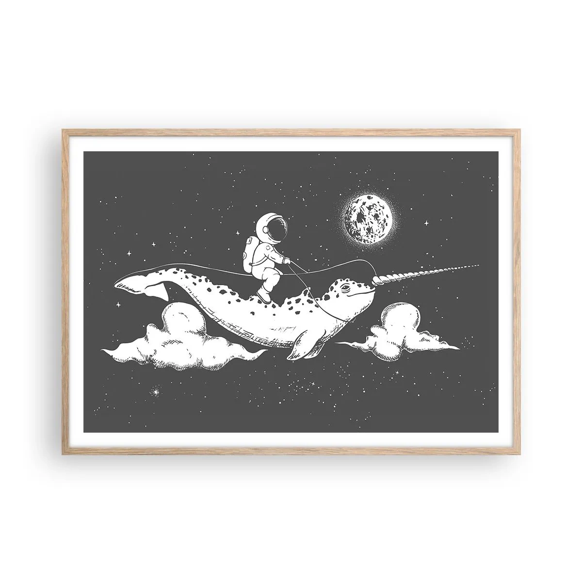 Poster in einem Rahmen aus heller Eiche - Weltraumreiter - 100x70 cm