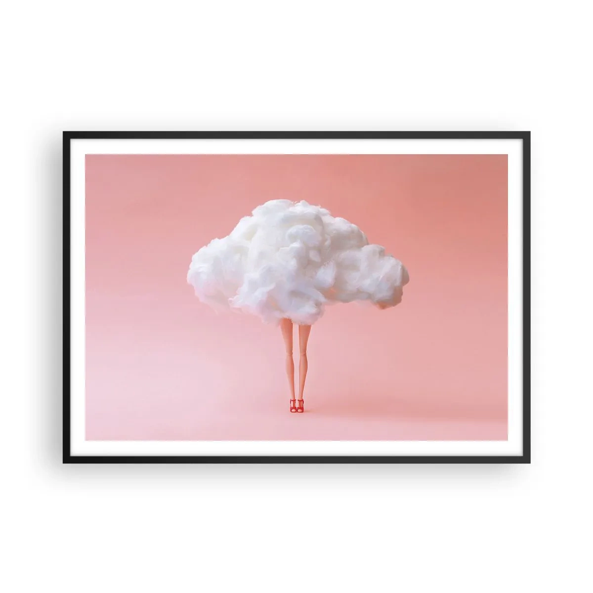 Poster in einem schwarzem Rahmen - Beine in einer Wolke auf rosa Hintergrund - 100x70cm - Süßes Versprechen - Moderne Wanddekoration für Wohnzimmer und Schlafzimmer ARTTOR